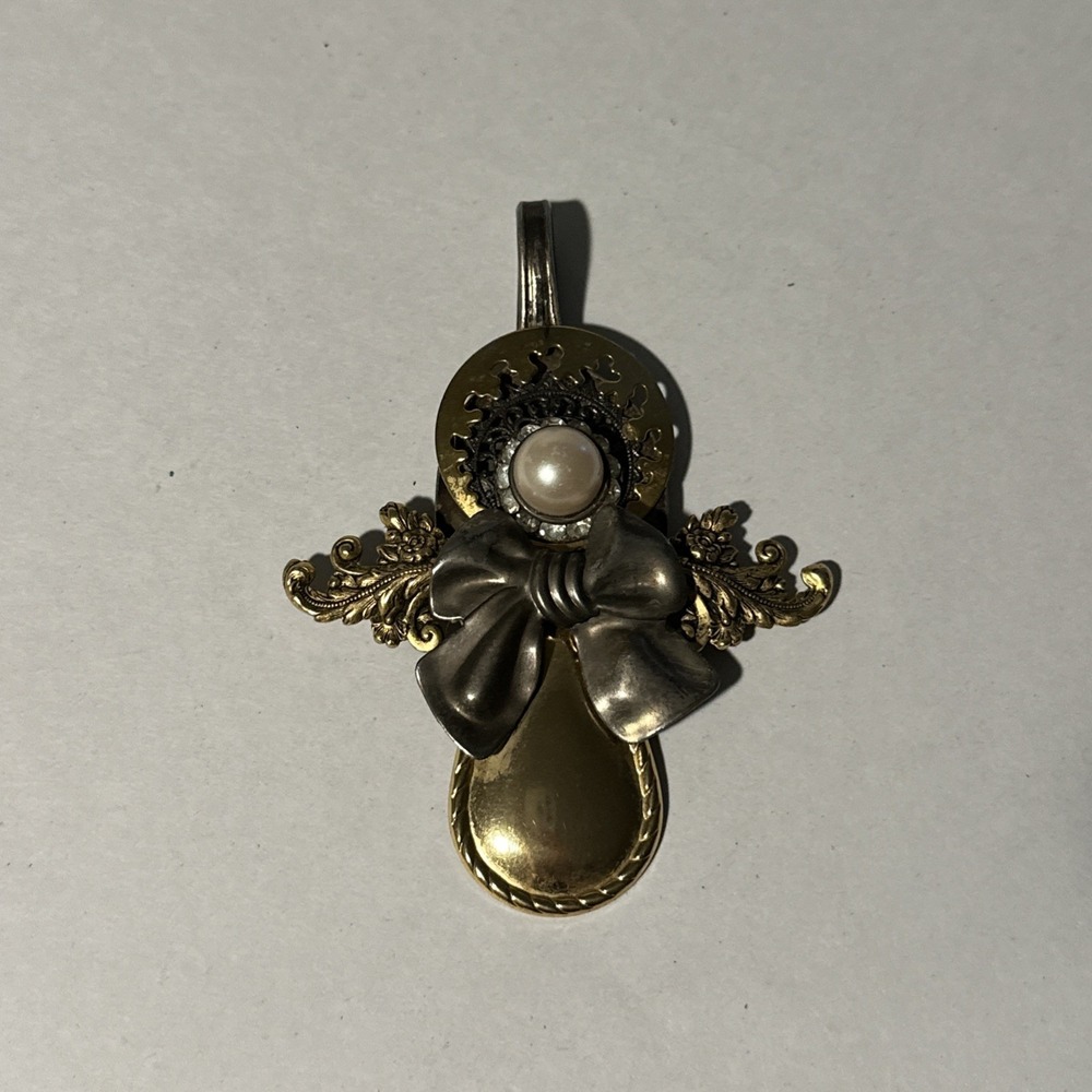 Vtg Silverplate Spoon Floral Angel Pendant 4.5" Religious Repurposed Jewelry